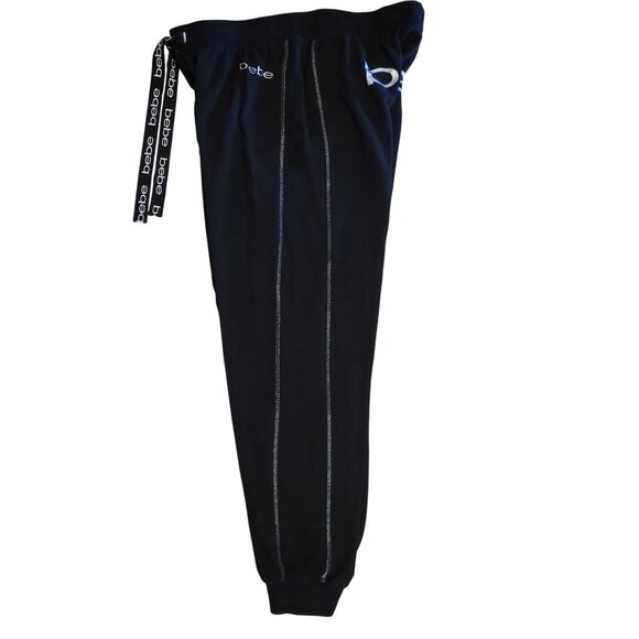 Bebe Women's Size XL Black Joggers With Logo Contrast Stitching Drawstring Waist - Picture 4 of 10